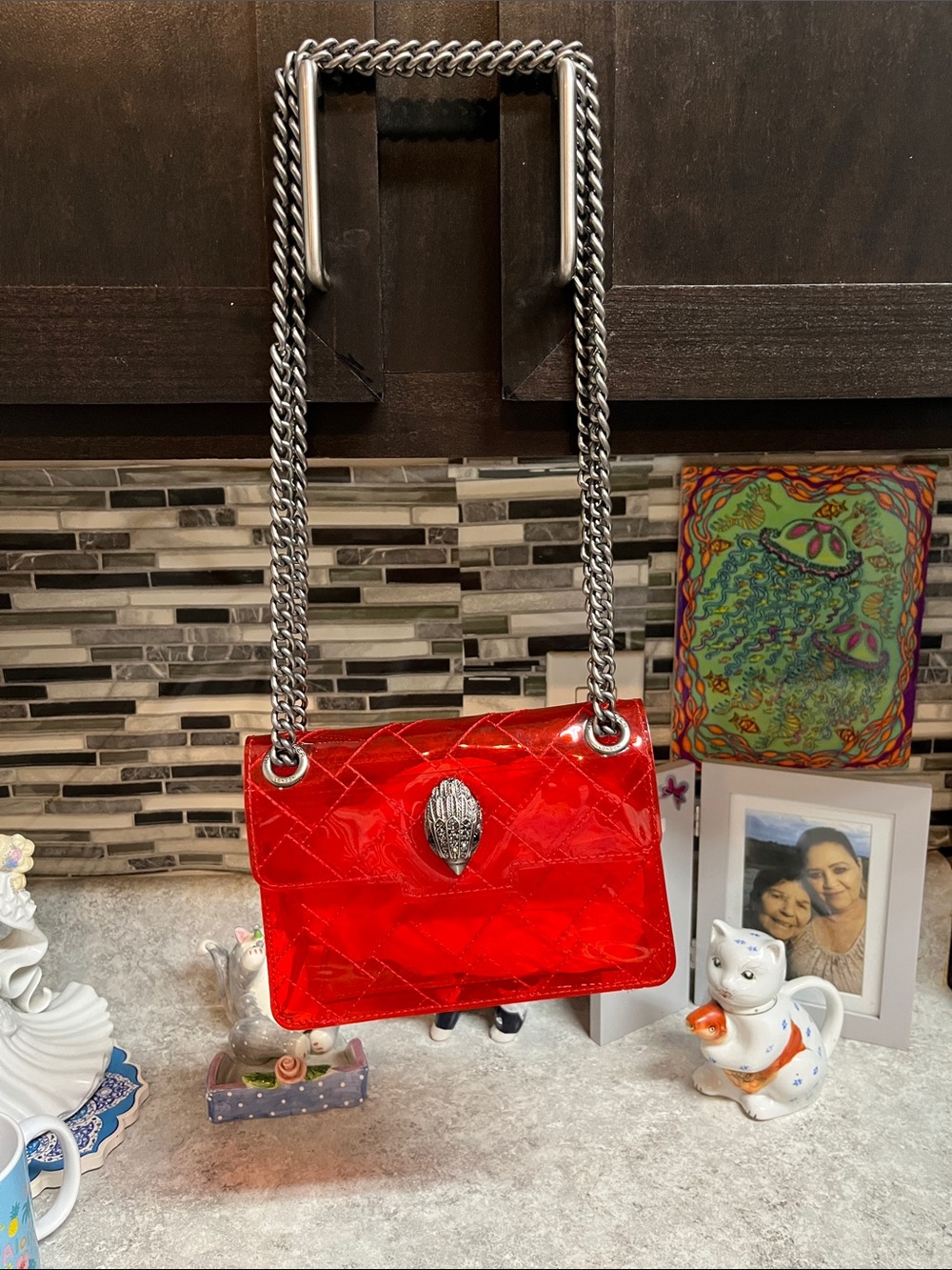 NWOT Kurt Geiger Red Quilted Chain Shoulder Bag by